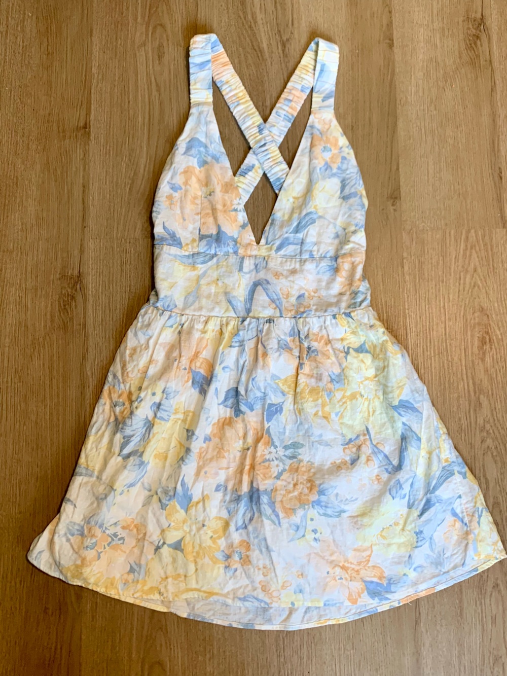 Abercrombie & Fitch Yellow Floral Mini Dress Skort Scrunchie Straps Smocking Med